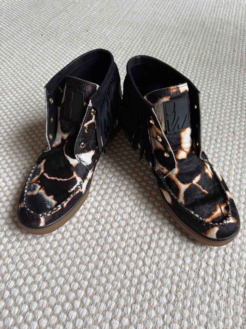 Nine West | Animal Print Calf Hair Fringe Western Bootie Shoes | Size 8